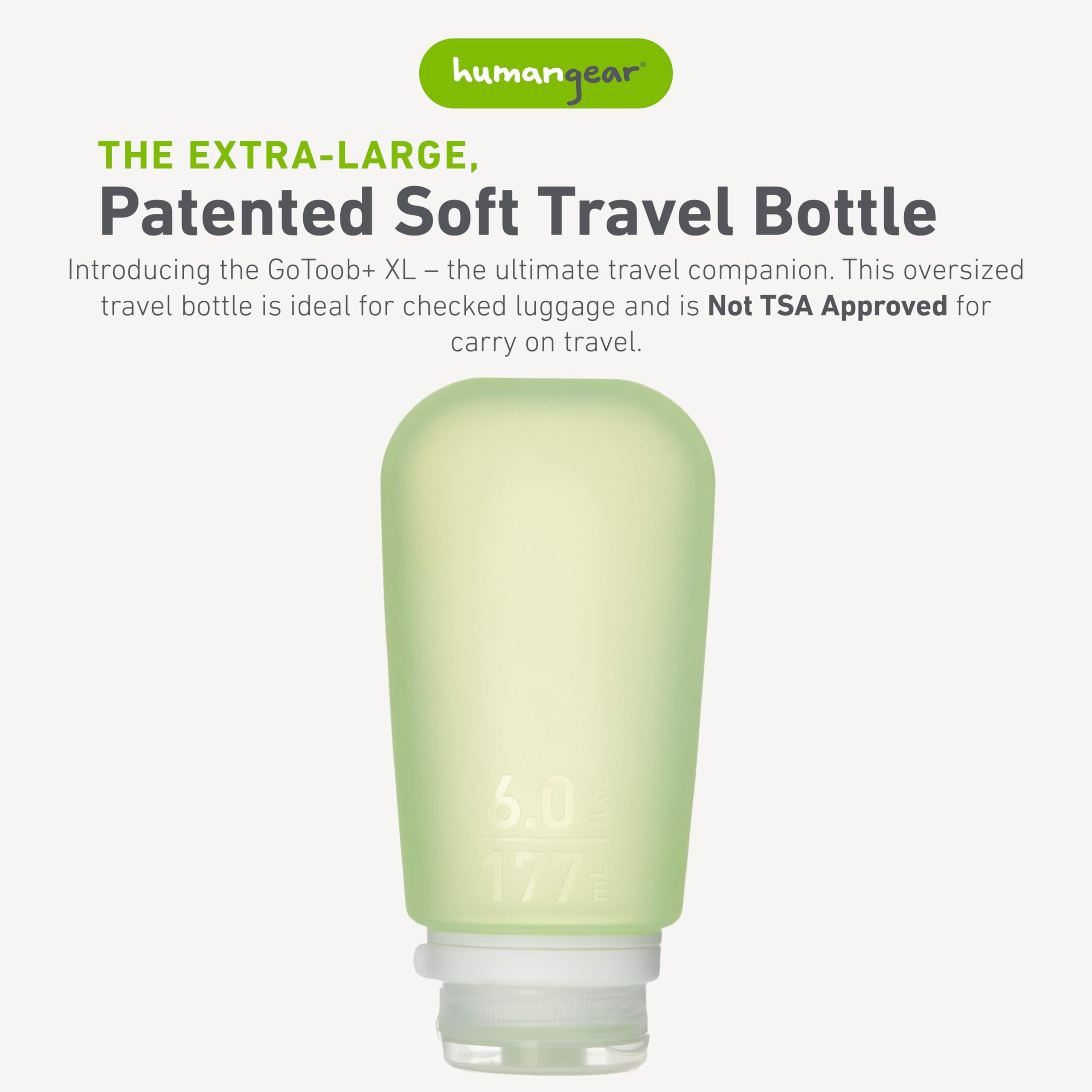 Humangear Gotoob+ (Xl) | Refillable Silicone Travel Bottle | Locking Lid | Food-Safe Material | Green, Xl (6 Fl.Oz.; 177Ml)